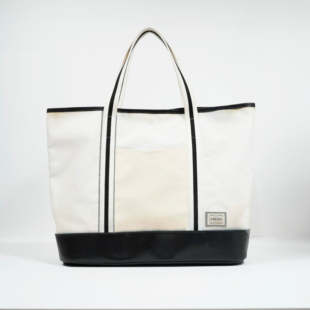 PORTER × Cycle Canvas Tote Bag Large Leather Bottom Japan Color Stains